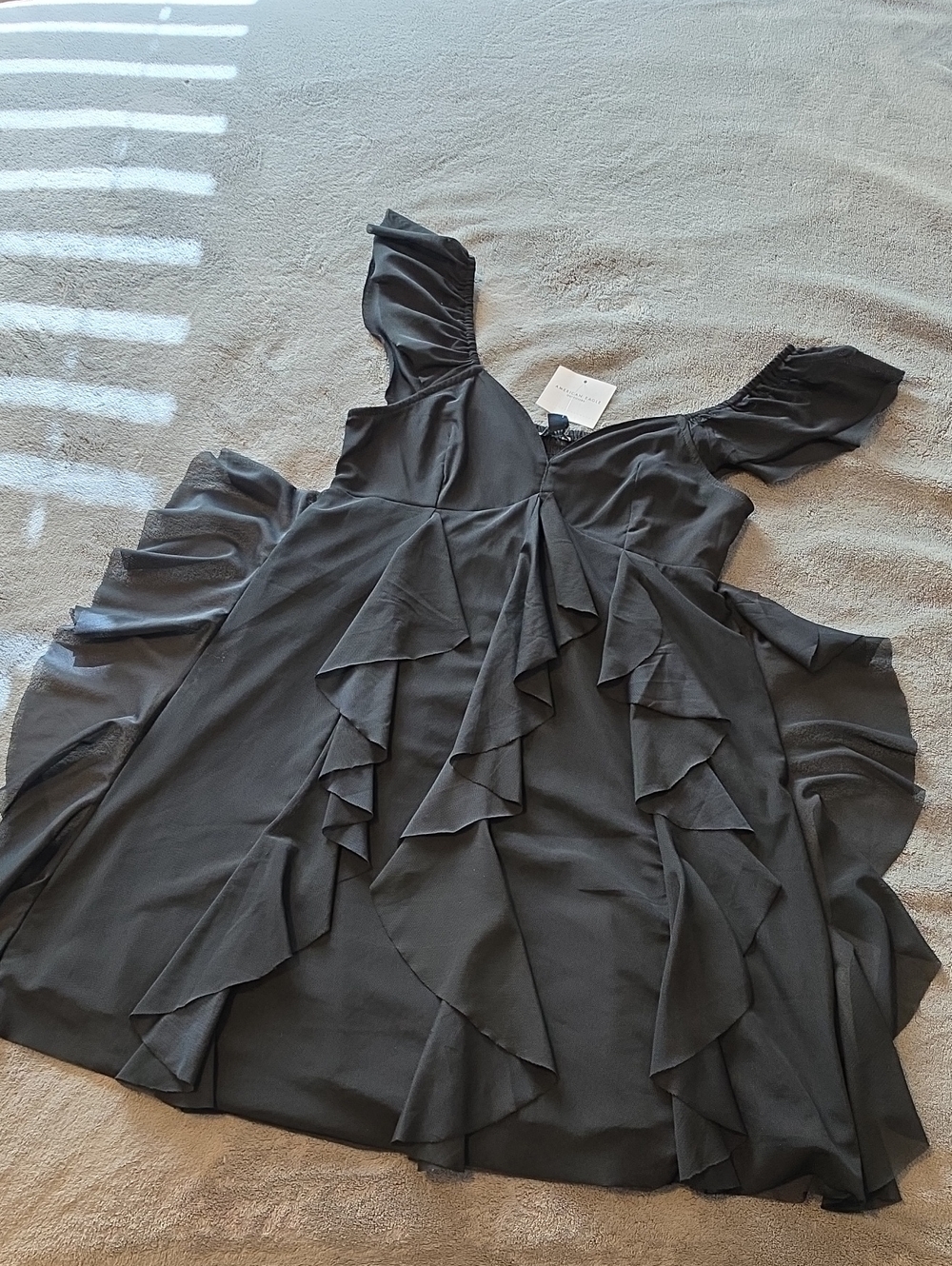 American Eagle Outfitters Black One-Shoulder Ruffle Dress